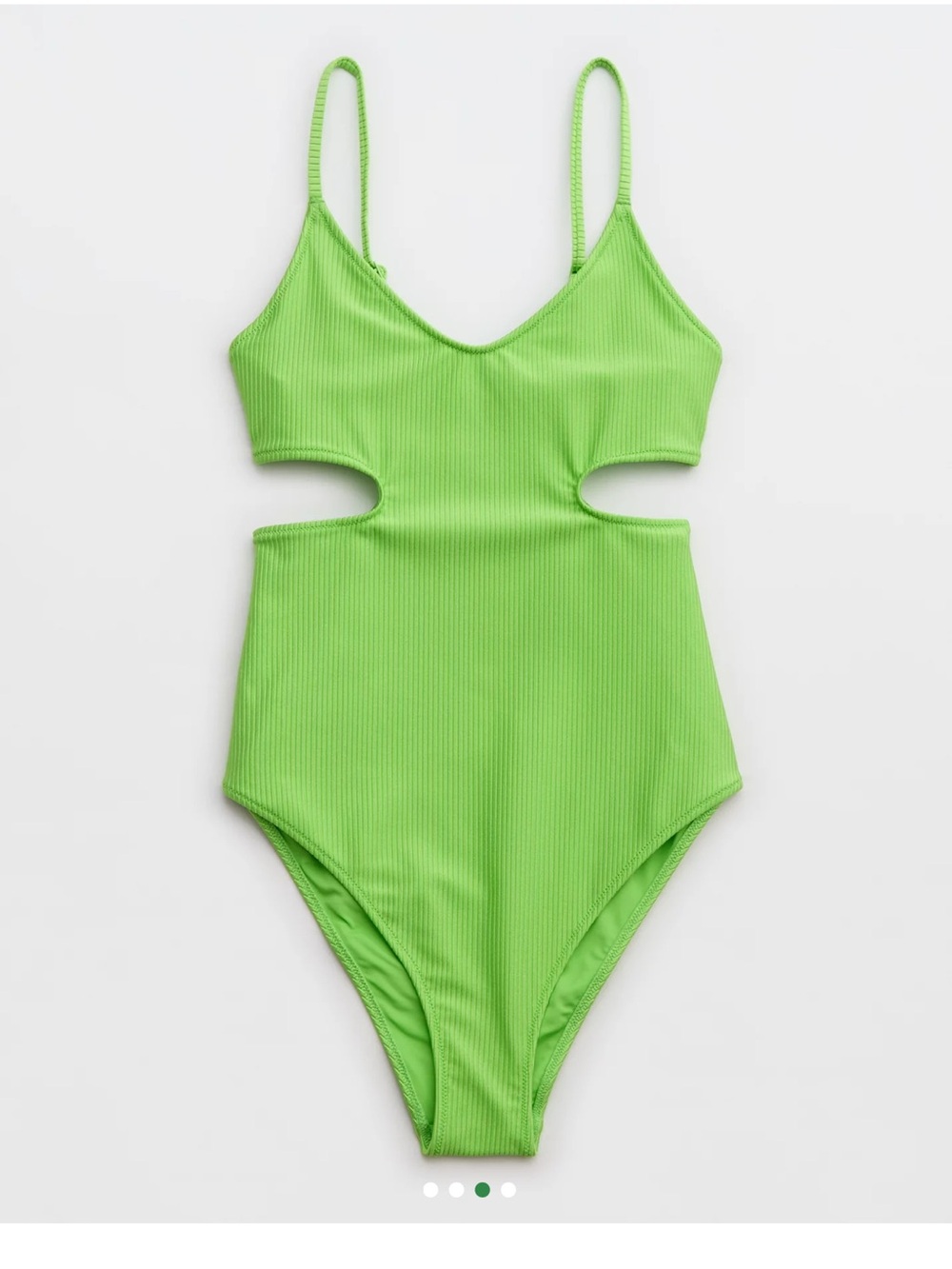 Aerie Shine Rib Cutout One Piece Swimsuit Women’s Medium Green Cheeky NWT